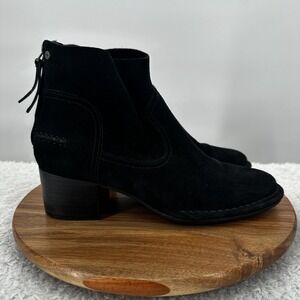 UGG Boots Womens Size 6 Black Suede Block Heel Ankle Zip Booties 1095053 Casual